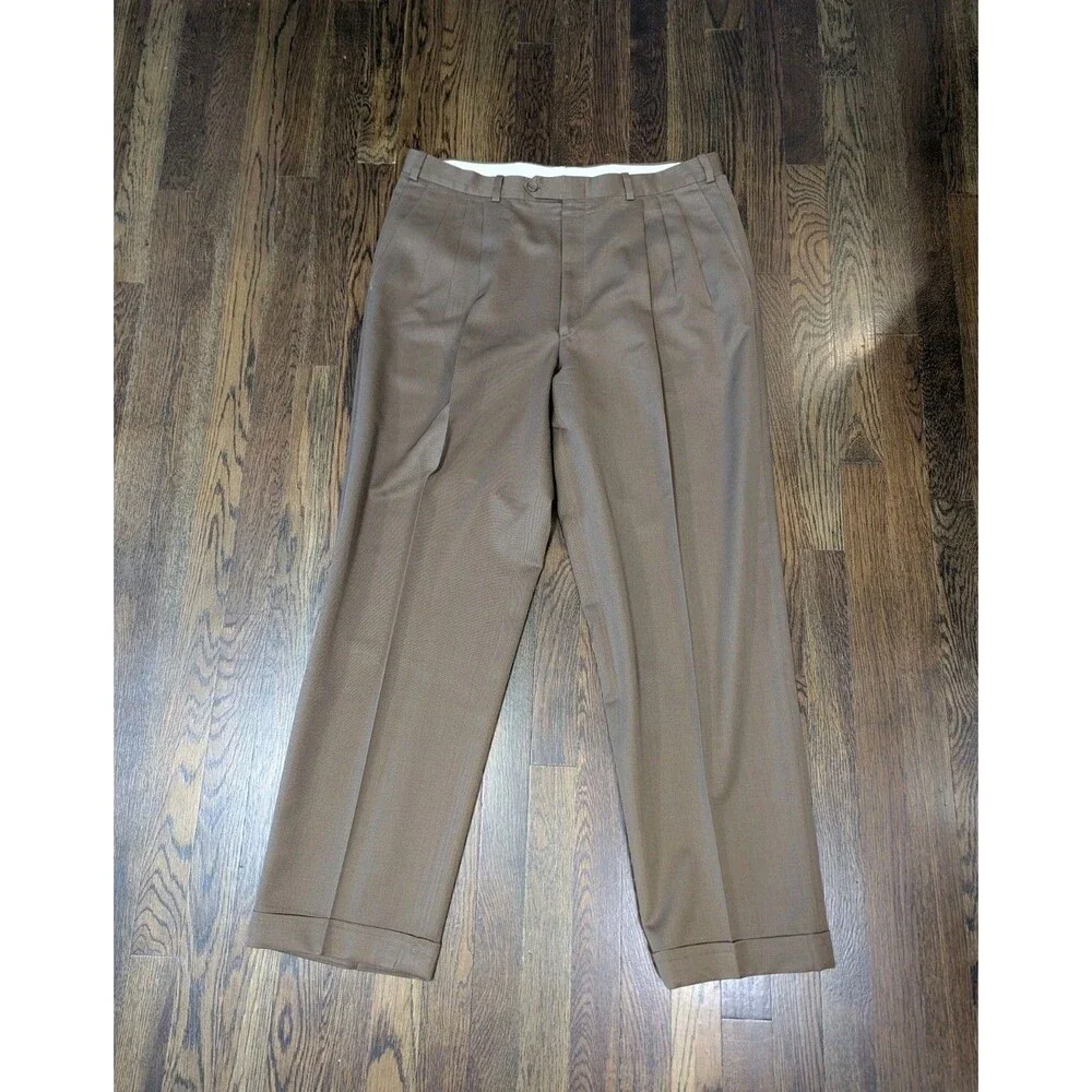 JB Britches Dress Pants Mens 36x31 Brown Wool Pleated Cuffed Trousers Vtg USA